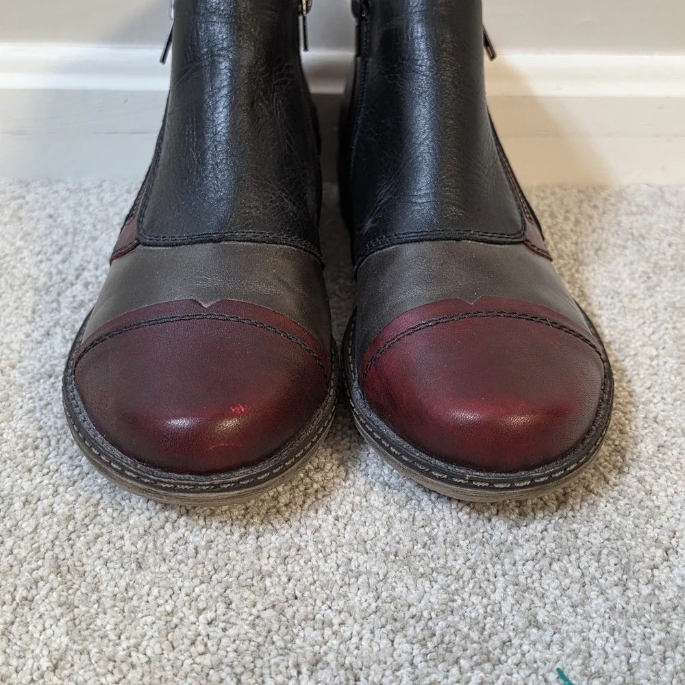Remonte Zip Up Ankle Boots‎ Red Wine Patchwork Size 41 US 9.5 Shoes NWOB